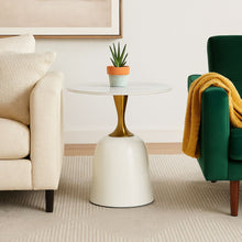 Side Table White and Gold Table with White Marble Top Luxury Looking End Table Round Table for Living Room Kitchen Dining Table with Metal Frame Base
