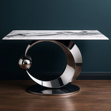 Modern Marble Console Table with Circular Base – 47" x 16" x 31" | Luxury Entryway Accent