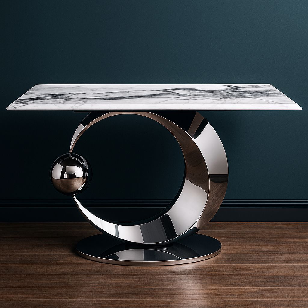 Modern Marble Console Table with Circular Base – 47