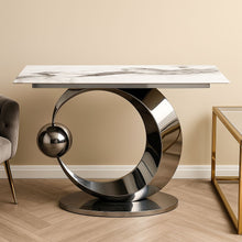 Modern Marble Console Table with Circular Base – 47" x 16" x 31" | Luxury Entryway Accent