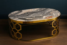 Modern Gold Coffee Table with Black Marble Top | Luxury Stainless-Steel Base