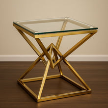 Modern Square Glass Side Table with Gold Base | Luxury Stainless-Steel Design