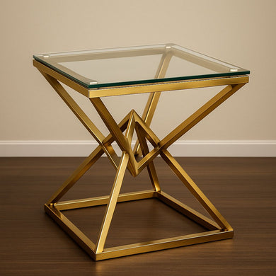 Modern Square Glass Side Table with Gold Base | Luxury Stainless-Steel Design