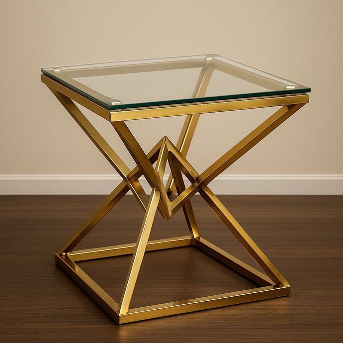 Modern Square Glass Side Table with Gold Base | Luxury Stainless-Steel Design
