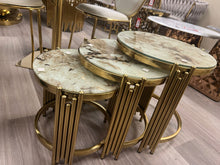 Set of 3 Marble-Look Nesting Tables with Glass Tops | Luxury Gold Stainless-Steel Design