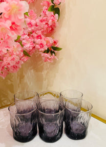 6-piece Set Glasses Drinking Cups Everyday Use Clear Heavy Glass Juice Cups Crystal Colour with Purple Glass Set of SIX