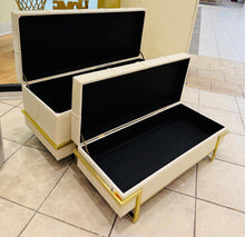 Ottoman Storage Bench Stool in Velvet Material with Golden Metal in Small OR Large Size