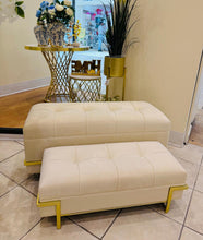 Ottoman Storage Bench Stool in Velvet Material with Golden Metal in Small OR Large Size
