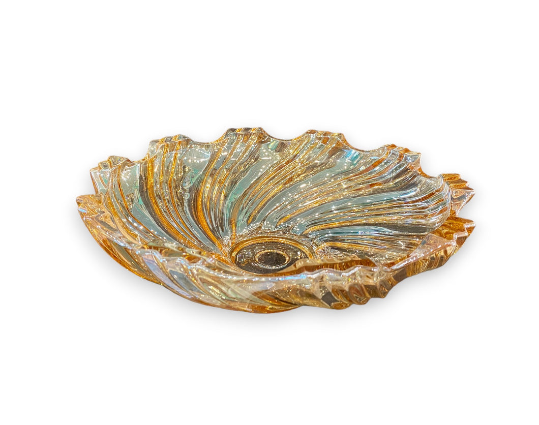 Glass Decorative Round Thick High Plate in Gold & Crystal Transparent Colour