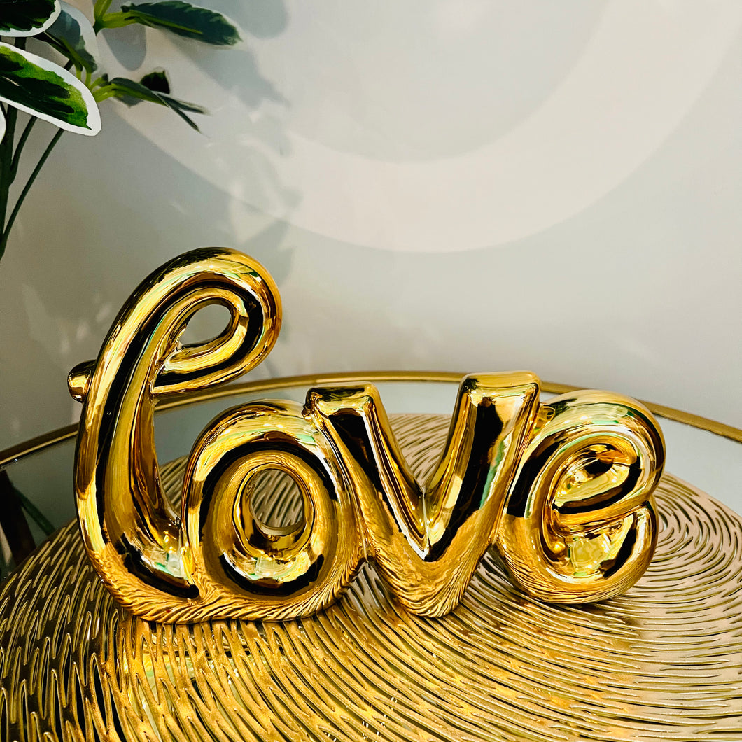 LOVE Letter Sign Centre Piece in Gold Metal for Table Top