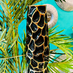Vase Ceramic Centre Piece Gold Geometric Cylinder BLACK Flower Vase Modern Home Decor Tabletop Accessories