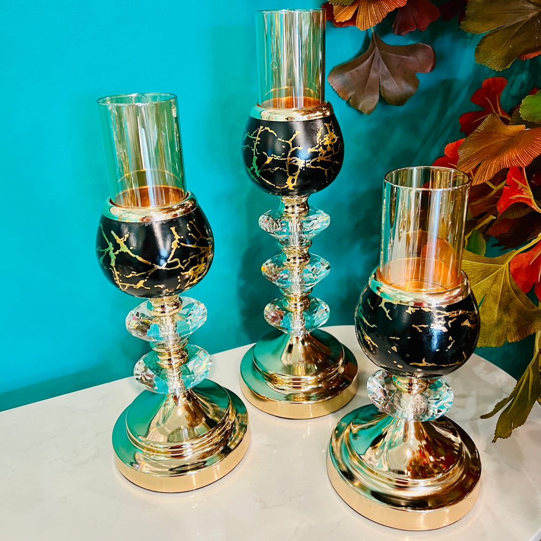 Candle Holders in Gold and Black with Crystals (Select Size Below)