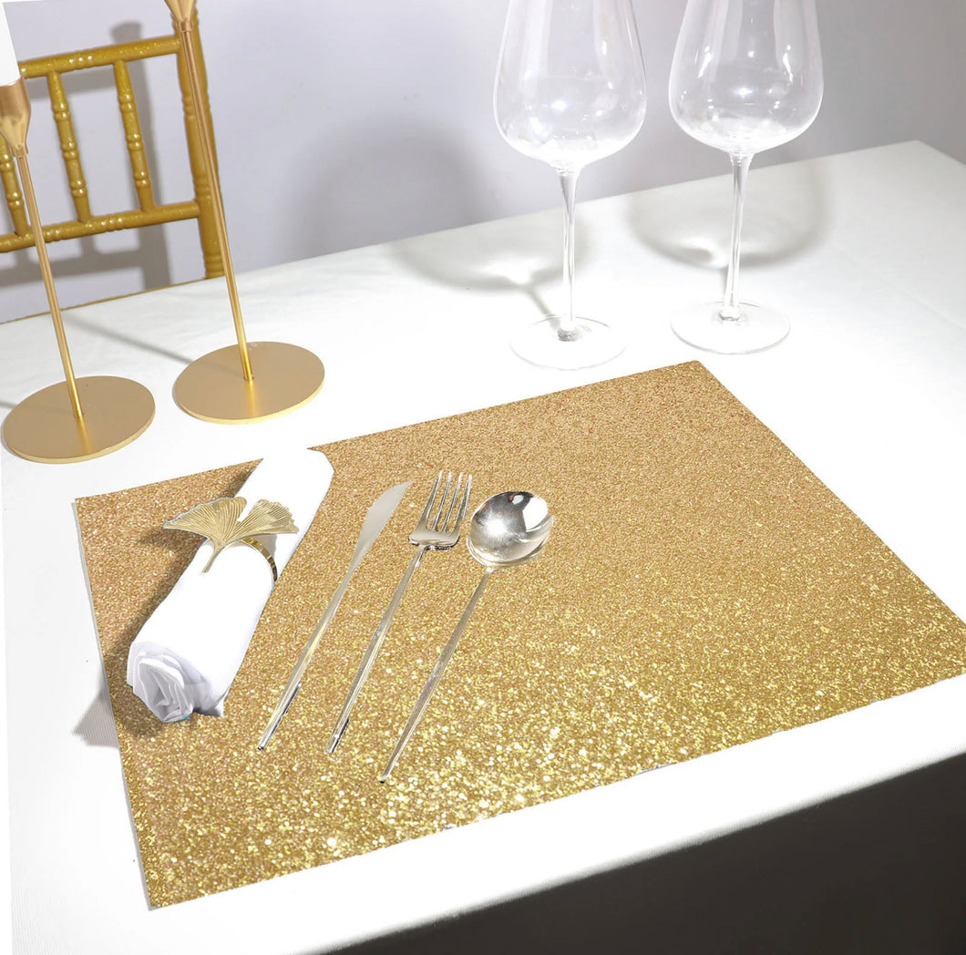 Placemats in Metallic Gold Rectangular for Dining Table Wedding Parties Accent Centrepiece