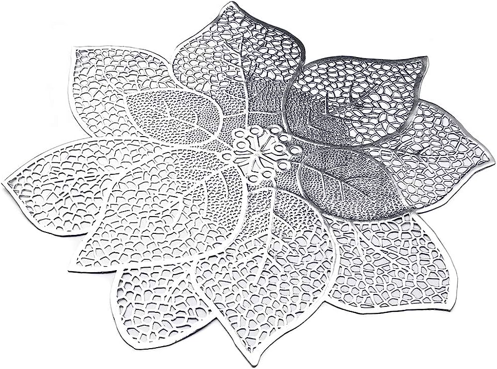 Placemats in Silver Flower Shape for Dining Table Wedding Parties Accent Centrepiece