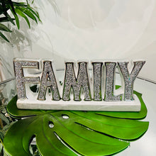 FAMILY Letter Sign Centre Piece in Gold/Silver Ceramic for Table Top with Crushed Crystals