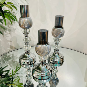 Candle Holders in Blue Shade & Silver with Crystals (Select Size Below)