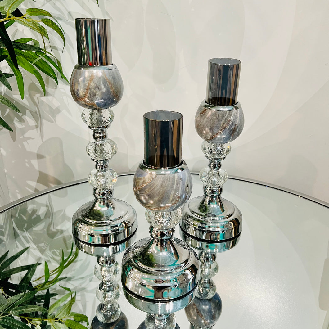Candle Holders in Blue Shade & Silver with Crystals (Select Size Below)
