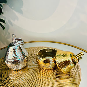 Pear Ceramic with Lid Jar Small Storage Centre Piece in Gold OR Silver