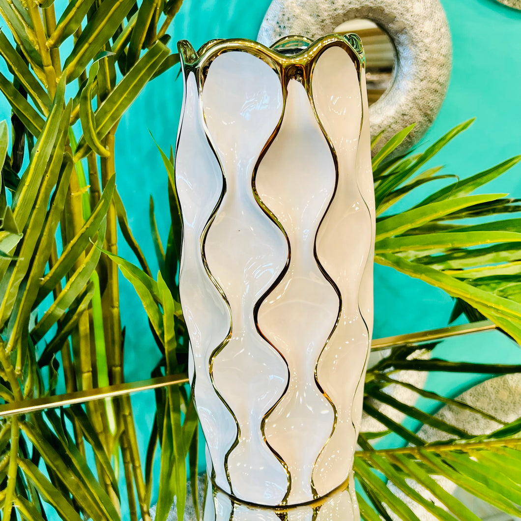 Vase Ceramic Centre Piece Gold Geometric Cylinder Modern WHITE Flower Vase Home Decor Tabletop Accessories