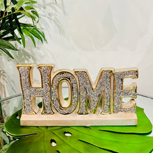HOME Letter Sign Centre Piece in Gold/Silver Ceramic for Table Top with Crushed Crystals
