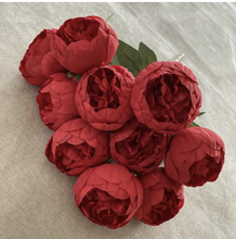 7 Head Peony Flower Bunch Bouquet Silk Floral Bunch in DARK RED with Fillers Greeneries for Home Decor, Office, Bedroom, Living Room Flowers for Vases