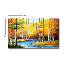 Handmade Oil Painting of Landscape with Tree Trunks on Stretched Canvas