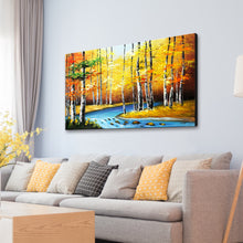 Handmade Oil Painting of Landscape with Tree Trunks on Stretched Canvas