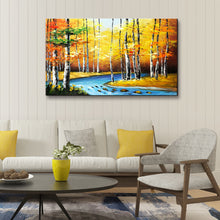 Handmade Oil Painting of Landscape with Tree Trunks on Stretched Canvas