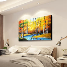 Handmade Oil Painting of Landscape with Tree Trunks on Stretched Canvas