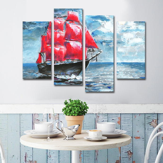 High Quality Art Print on Stretched Canvas of a Sail Ship in Group