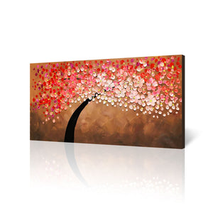 Handmade Oil Painting of Pink Tree on Stretched Canvas