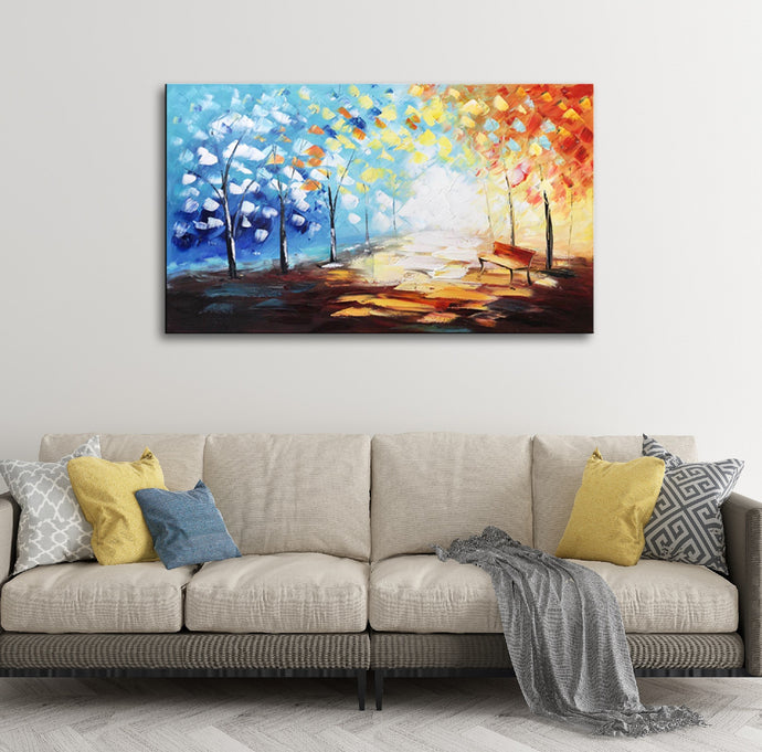 Handmade Oil Painting of Large Landscape View on Stretched Canvas