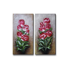 Handmade Oil Painting of Two Pieces Set of Pink Flowers on Stretched Canvas