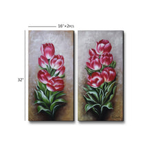 Handmade Oil Painting of Two Pieces Set of Pink Flowers on Stretched Canvas
