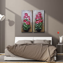 Handmade Oil Painting of Two Pieces Set of Pink Flowers on Stretched Canvas