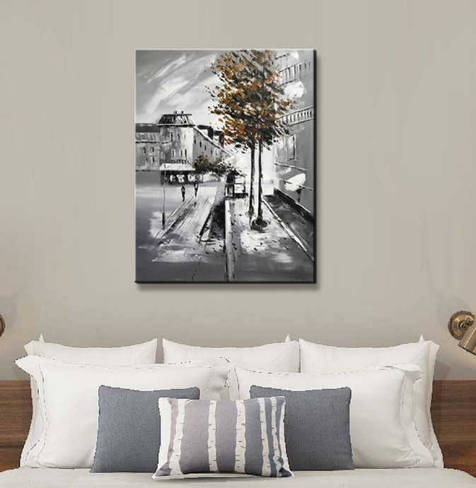 Handmade Oil Painting of London Calm Landscape View on Stretched Canvas