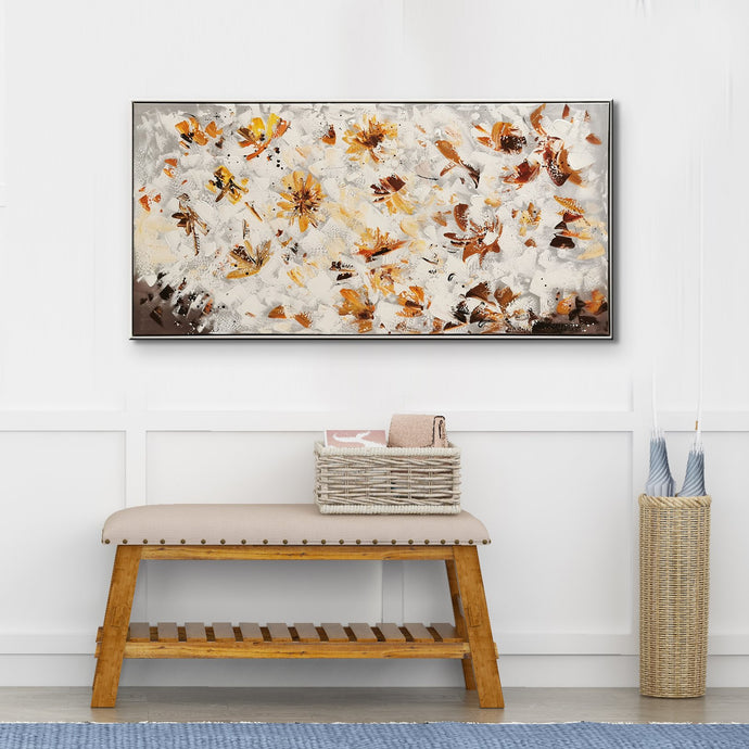 Abstract Handmade Oil Painting on Stretched Canvas with Extra Silver Floating Frame