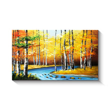 Handmade Oil Painting of Landscape with Tree Trunks on Stretched Canvas