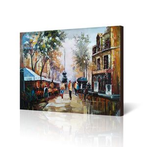 Large Handmade Oil Painting of Paris Street on Stretched Canvas