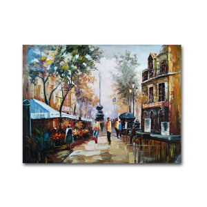 Large Handmade Oil Painting of Paris Street on Stretched Canvas