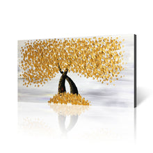 Handmade Oil Painting of Gold Flowers With Grey Background on Stretched Canvas