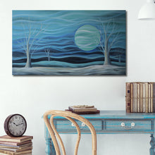 Handmade Oil Painting of Landscape in Blue on Stretched Canvas