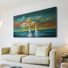 Handmade Oil Painting of Sail Boats on Stretched Canvas