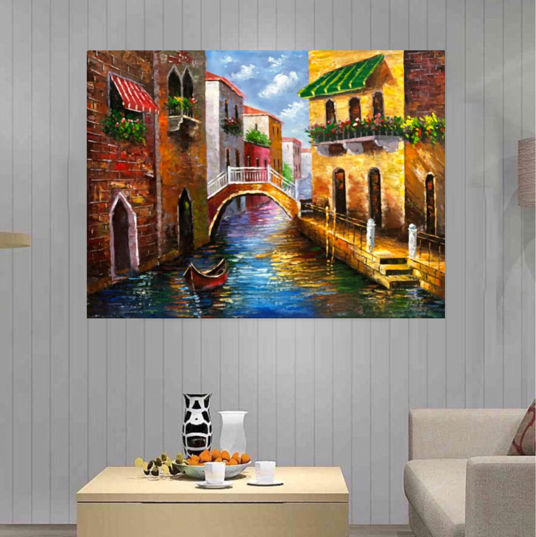 Large Handmade Oil Painting of Venice City on Stretched Canvas