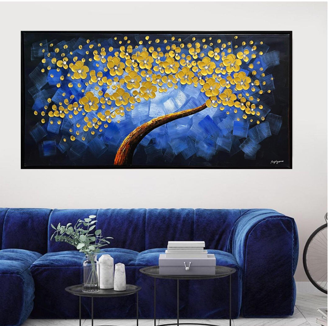 Handmade Oil Painting on Stretched Canvas with Extra Black Floating Frame