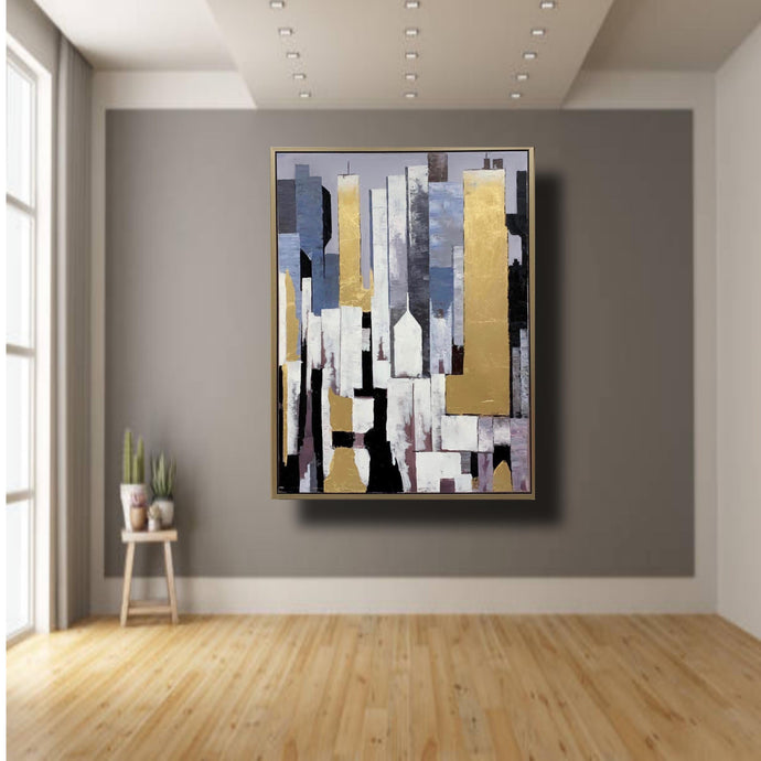 Abstract Handmade Oil Painting on Stretched Canvas with Extra Floating Frame