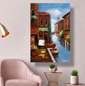 Unique Handmade Oil Painting of Mediterranean Sea View on Stretched Canvas