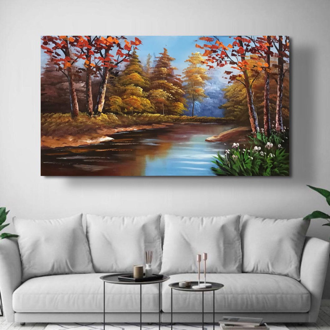 Landscape Handmade Oil Painting on Stretched Canvas in Beautiful Colors