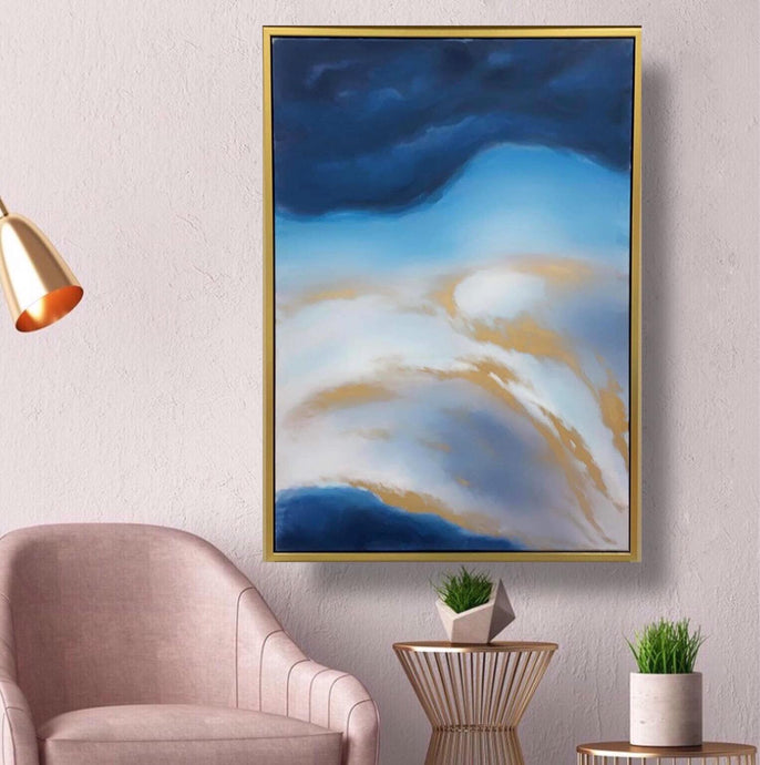 Abstract Handmade Oil Painting on Stretched Canvas with Extra Floating Frame