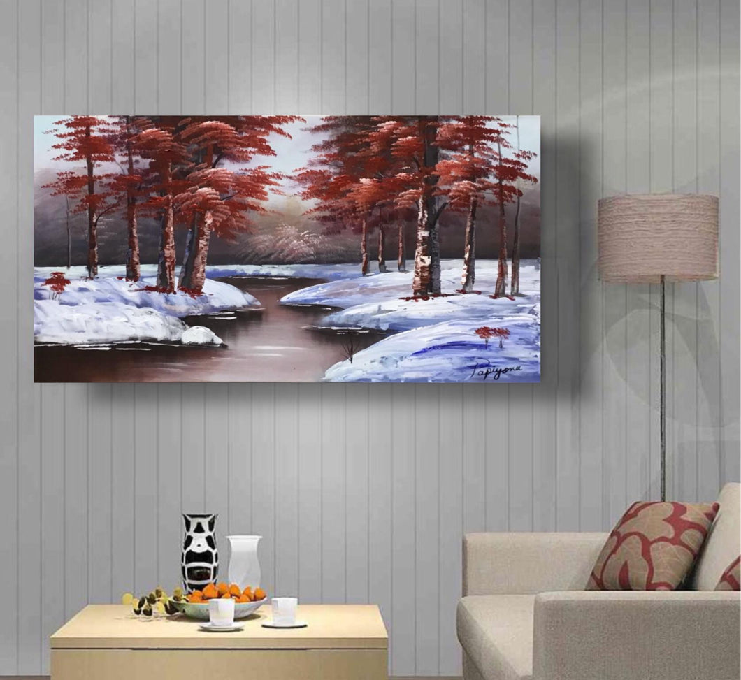 Landscape Handmade Oil Painting on Stretched Canvas in Beautiful Colors